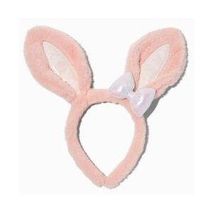 Pink Furry Bunny Ears With Bow Headband BNWT SO